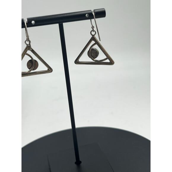 Sterling Silver Triangle 6-7mm Cultured Pearls Modern Geometric Drop Earrings - Picture 2 of 8